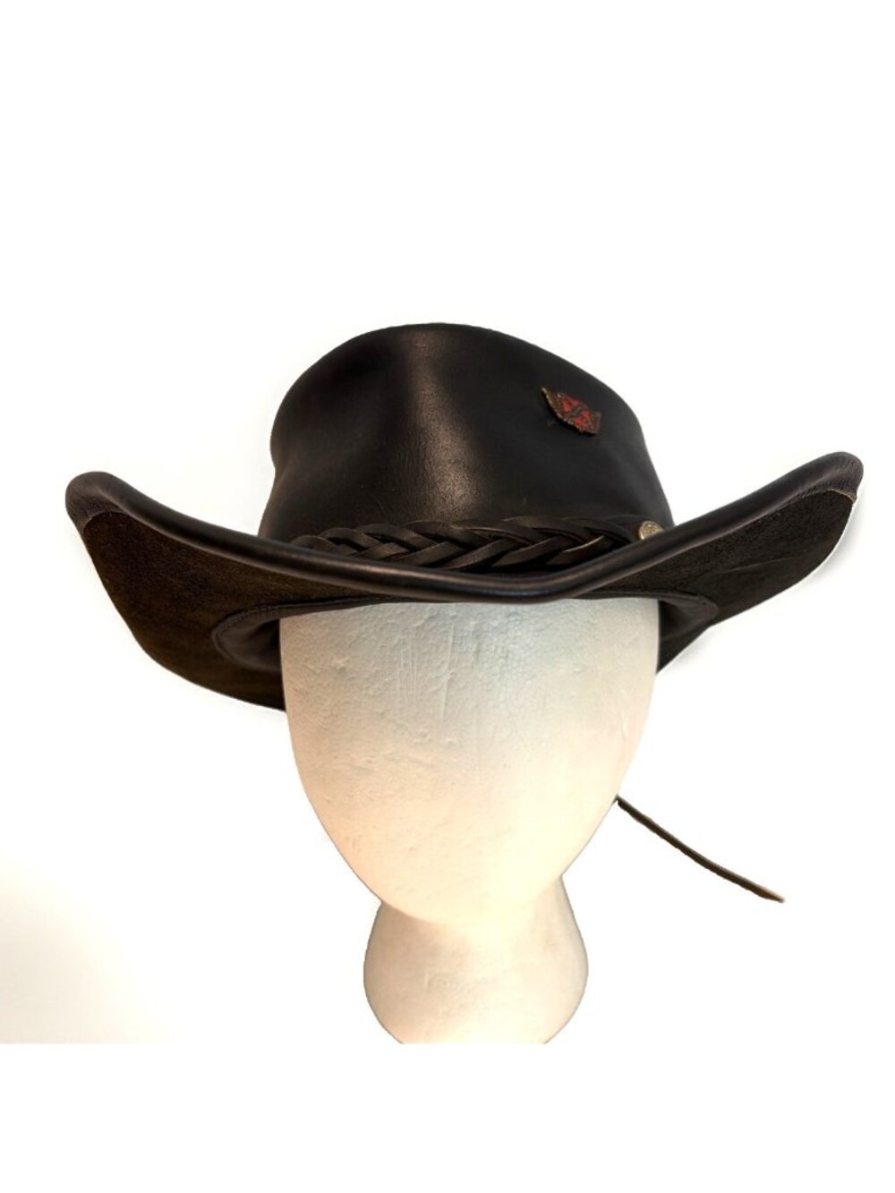 Vintage Men's Leather Outback Hat Size L Black Aussie Cowboy Western Bush USA